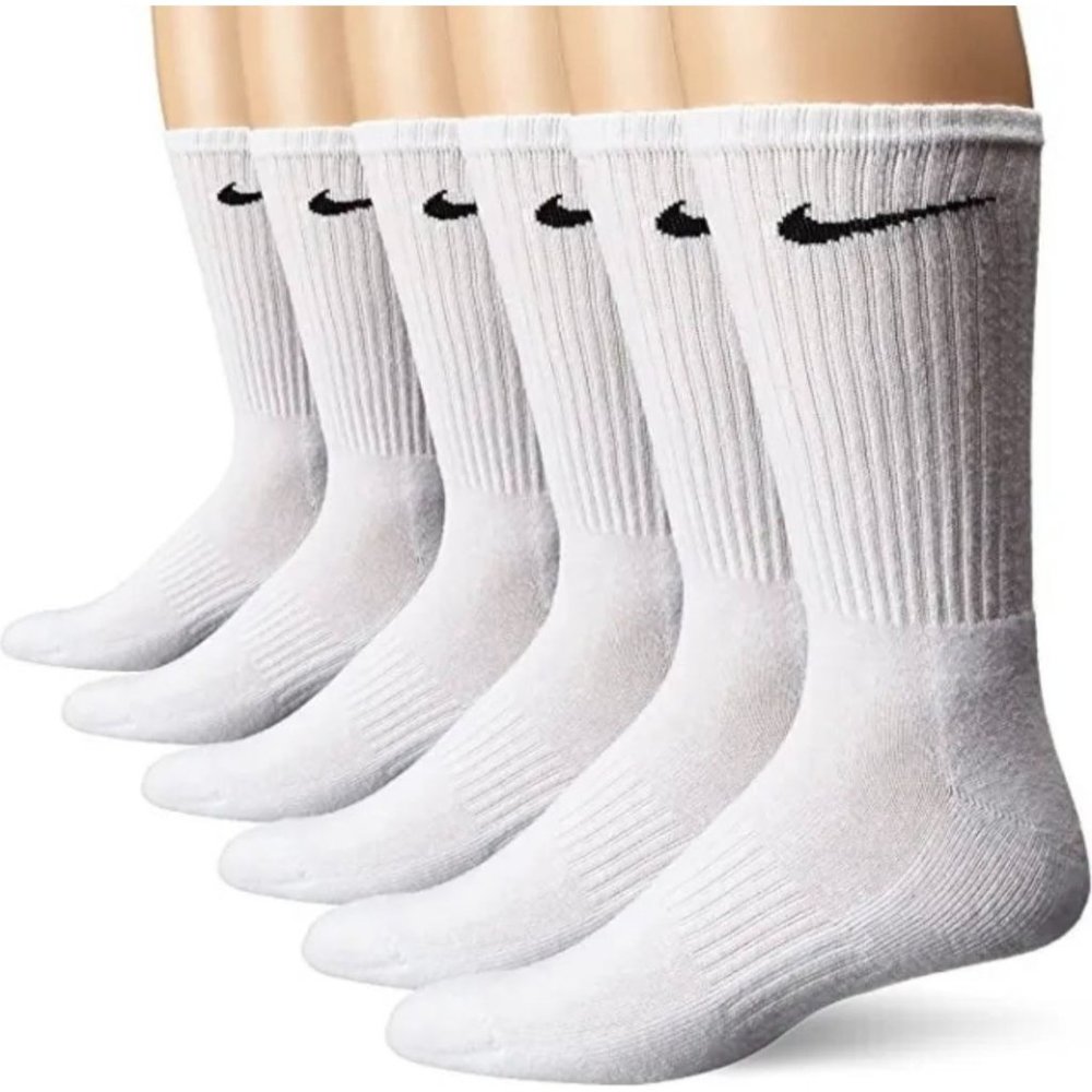 Nike Everyday Cotton Cushioned Crew Socks with Band White/Black 6 Pack - Picture 2 of 5